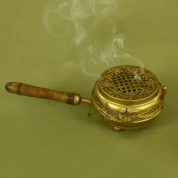 BRASS OM AKHAND BRASS DIYA FOR POOJA + IRON LOBAN & DHOOP BURNER