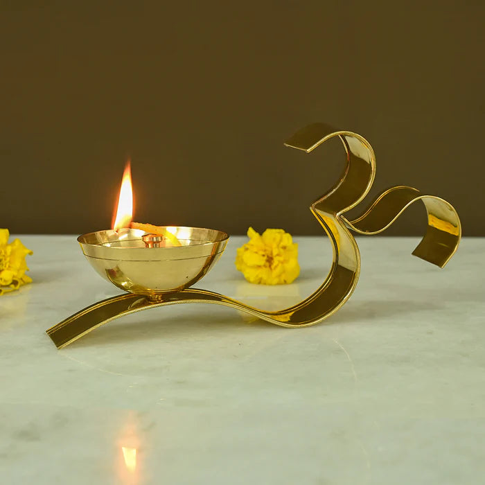 BRASS OM AKHAND BRASS DIYA FOR POOJA + IRON LOBAN & DHOOP BURNER