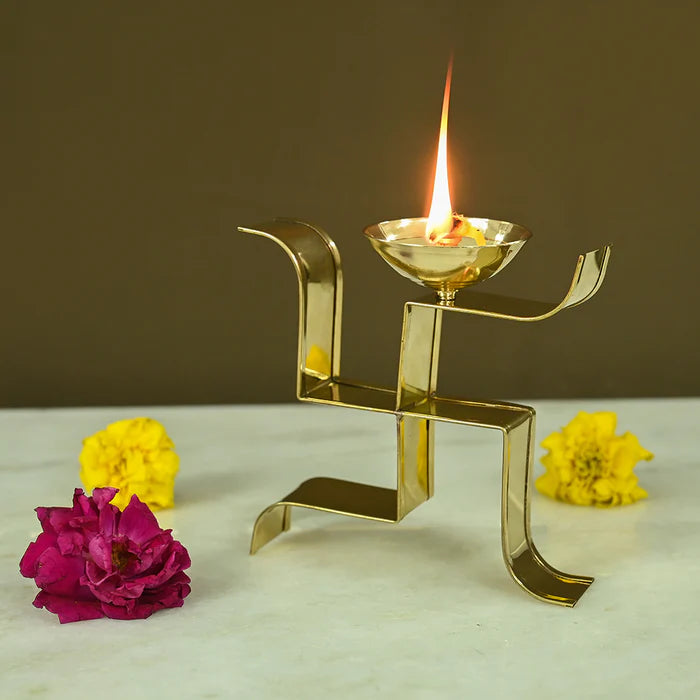 Brass Sathiya + Om Akhand Diya + Iron Loban & Doop burner