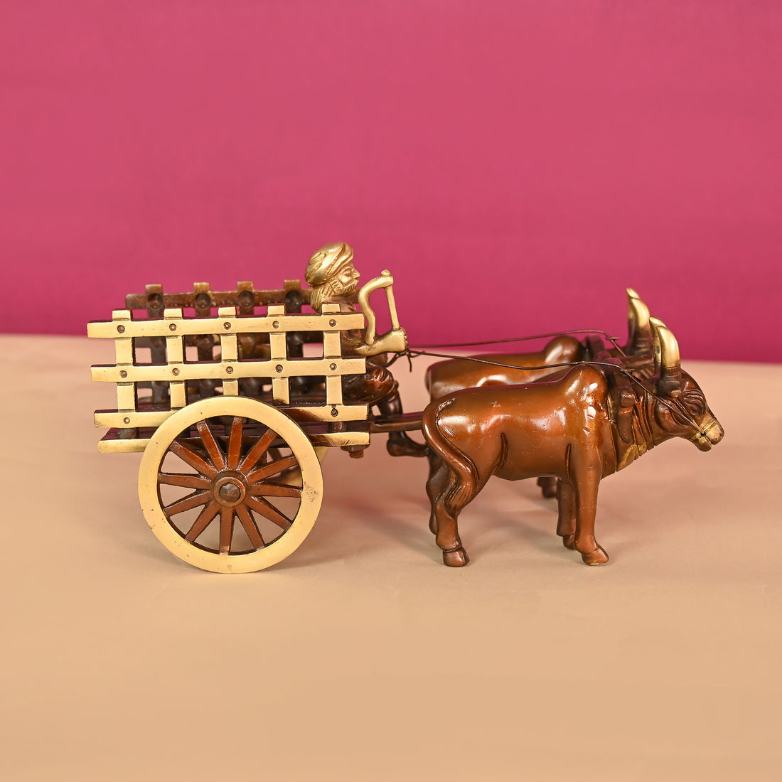 Brass Vintage Bullock Cart Design Decor Showpiece 9"