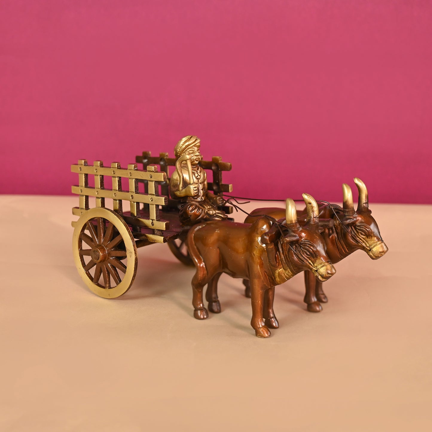 Brass Vintage Bullock Cart Design Decor Showpiece 9"