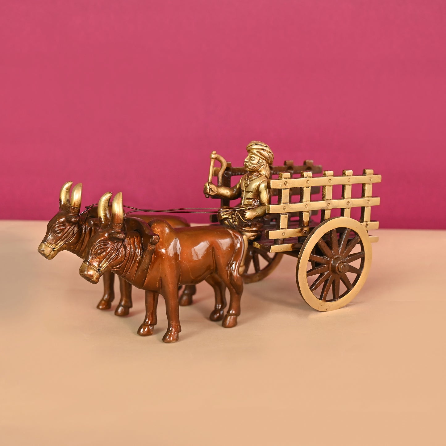 Brass Vintage Bullock Cart Design Decor Showpiece 9"