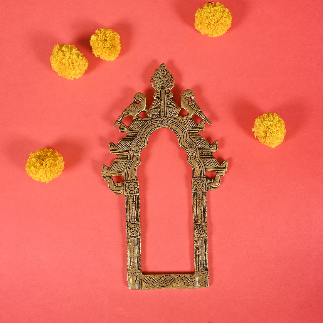 Brass Vintage Twin Peacock Temple Prabhavali Wall Hanging