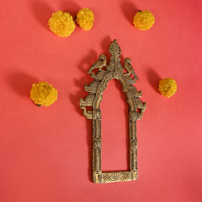 Brass Vintage Twin Peacock Temple Prabhavali Wall Hanging