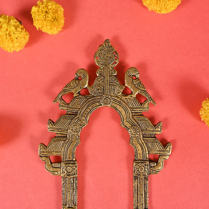 Brass Vintage Twin Peacock Temple Prabhavali Wall Hanging