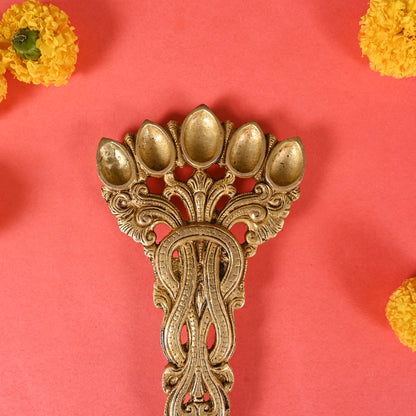 Brass Sheshnag Design Five Oil Wick Pooja Spoon