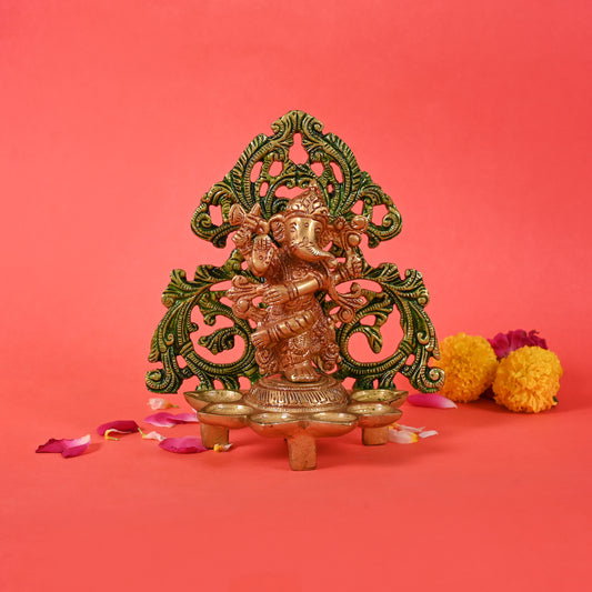 Brass Dancing Ganesha Design Diya 7"