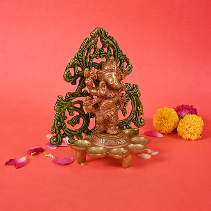 Brass Dancing Ganesha Design Diya 7"