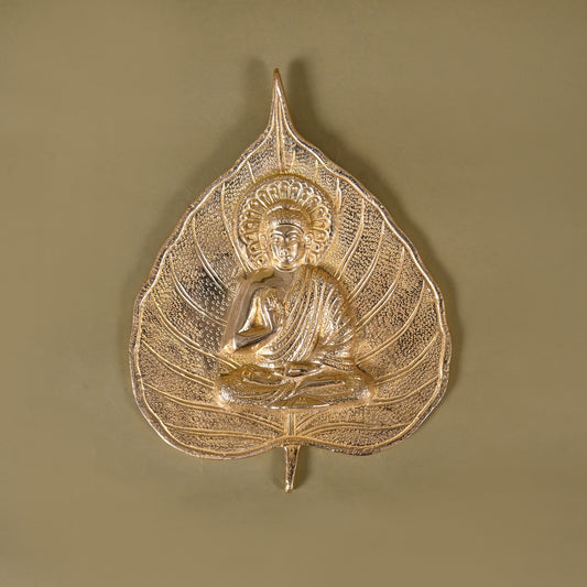 Brass Buddha on Leaf Wall Hanging