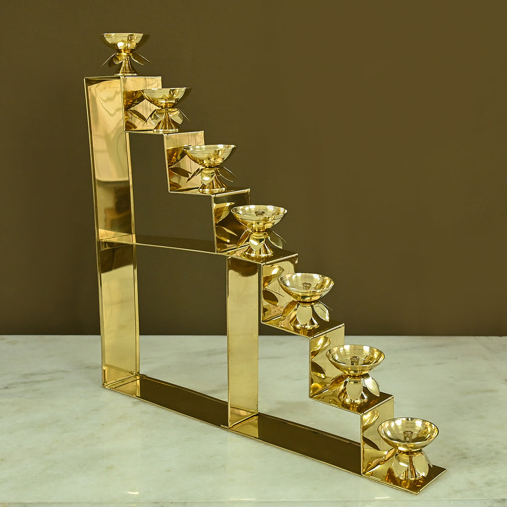 Brass Lotus Diyas with Seven Step Stand