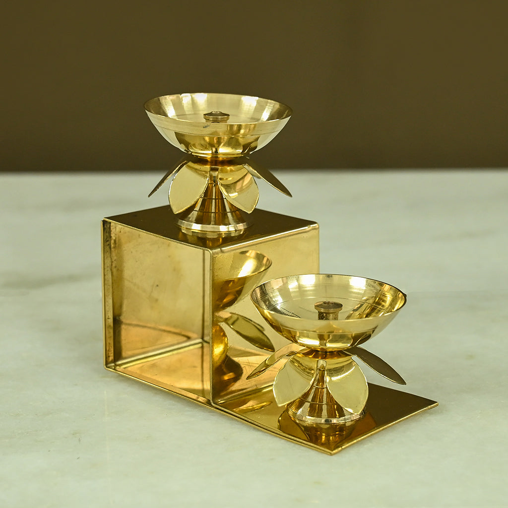 Brass Lotus Diyas with Two Step Stand