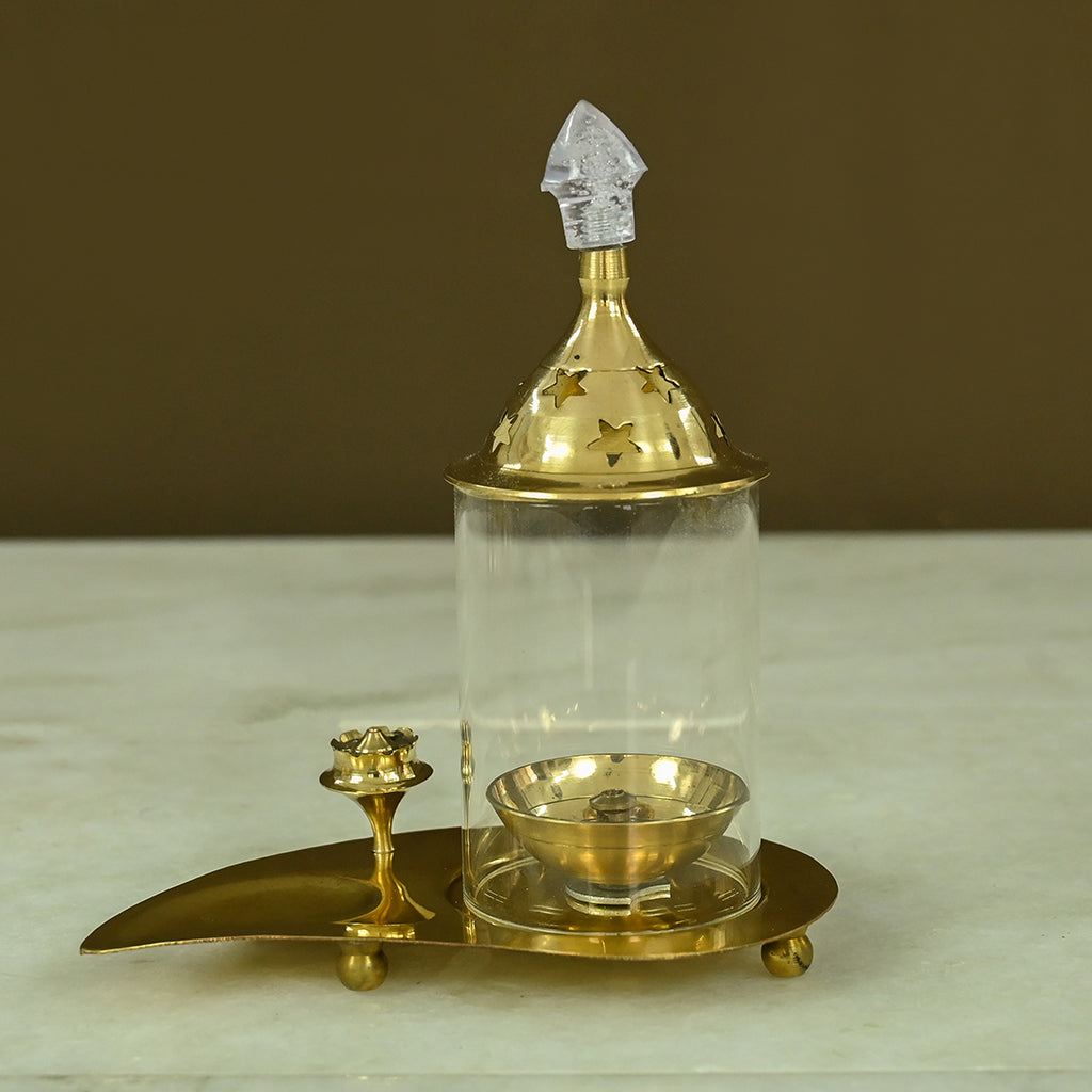 Brass Leaf Tray Diya with Incese Holder