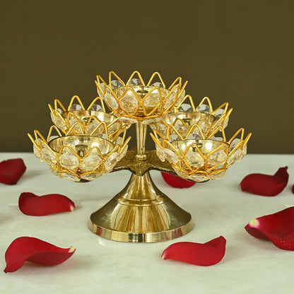 Brass Crystal Diya with Stand