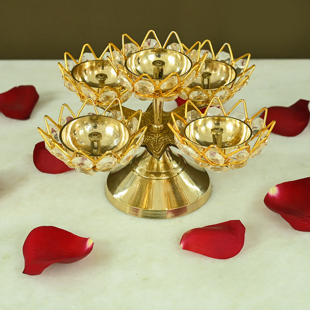 Brass Crystal Diya with Stand