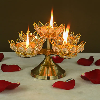 Brass Crystal Diya with Stand