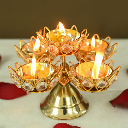 Brass Crystal Diya with Stand