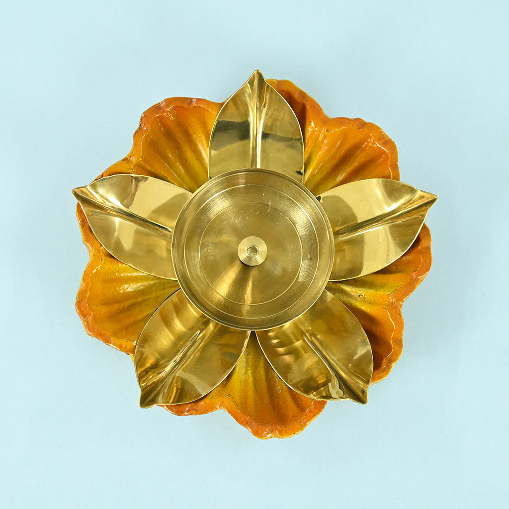 Brass Colorful Flower Diya