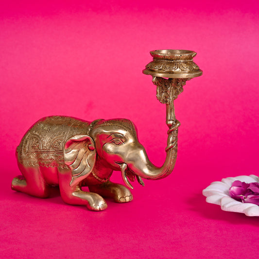 Brass Elephant Diya ( 7.5" )
