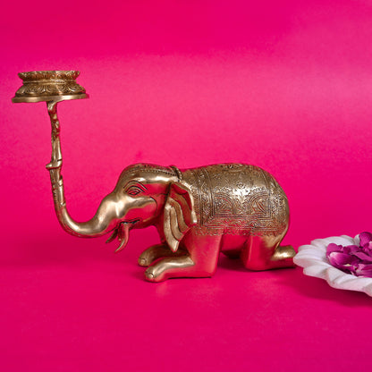 Brass Elephant Diya ( 7.5" )