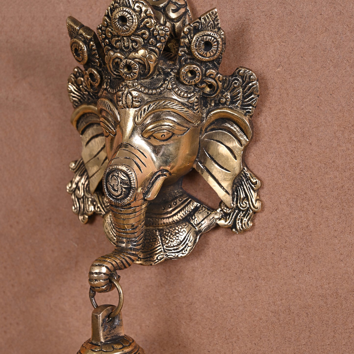 brass Ganesh idol with hanging bell (10")