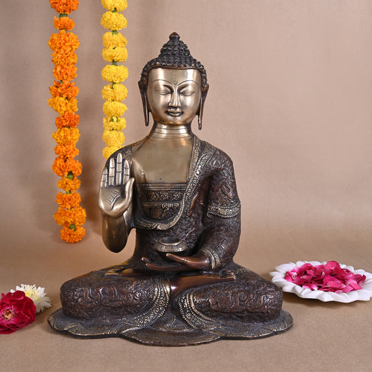 Brass Meditating Buddha Idol ( 15" )