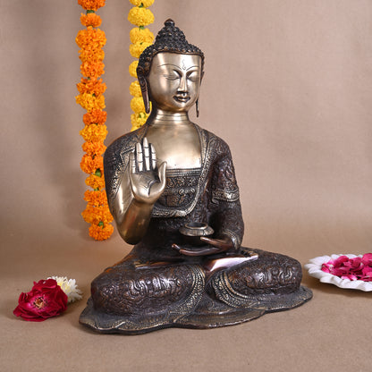 Brass Meditating Buddha Idol ( 15" )