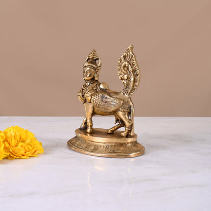Brass Kamdhenu Cow Statue (6")