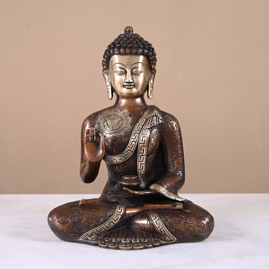Brass Blessing Buddha Idol (12")
