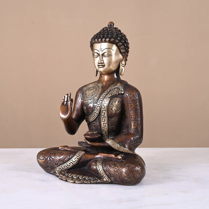Brass Blessing Buddha Idol (12")