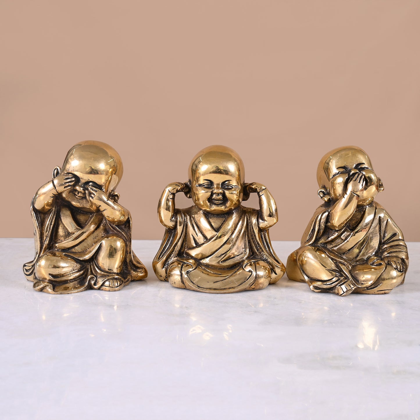 Brass Laughing Buddha Set Of 3 ( 5" )