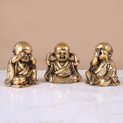 Brass Laughing Buddha Set Of 3 ( 5" )