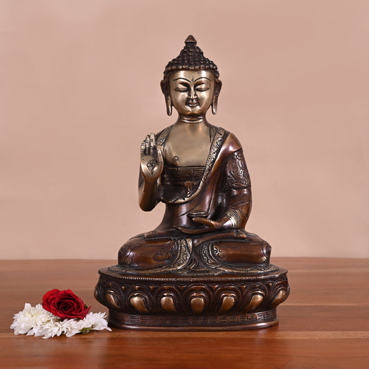 Antique Brass Meditating Buddha Idol (12")