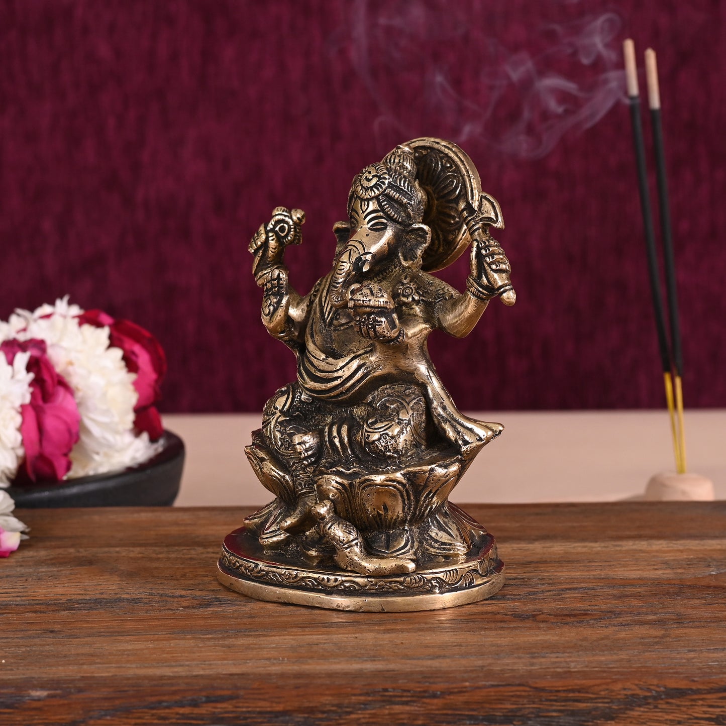 Brass Antique Ganesh Murti (5")