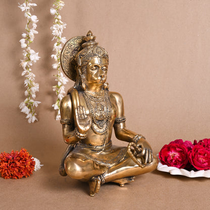 BRASS Hanuman Sitting Idol (11" )
