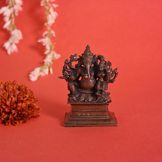 Copper Lord Ganesh & Godess Shakti Idol (4" )