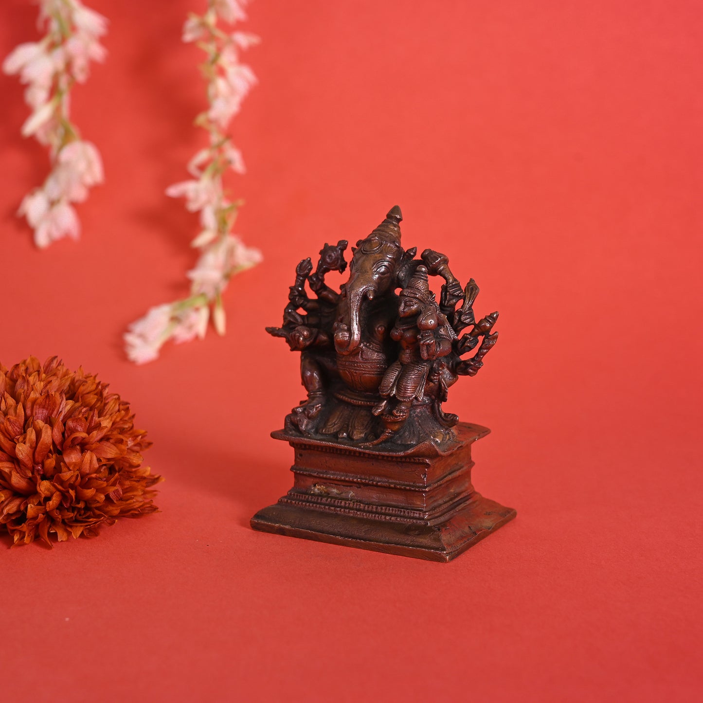 Copper Lord Ganesh & Godess Shakti Idol (4" )