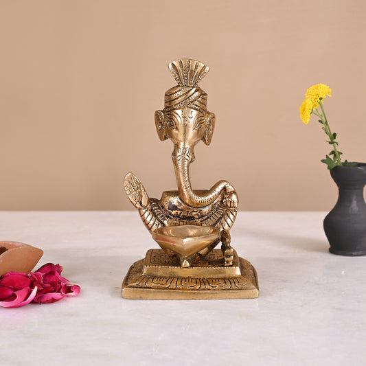 Brass Ganesh Statue with Diya ( 5.5" )