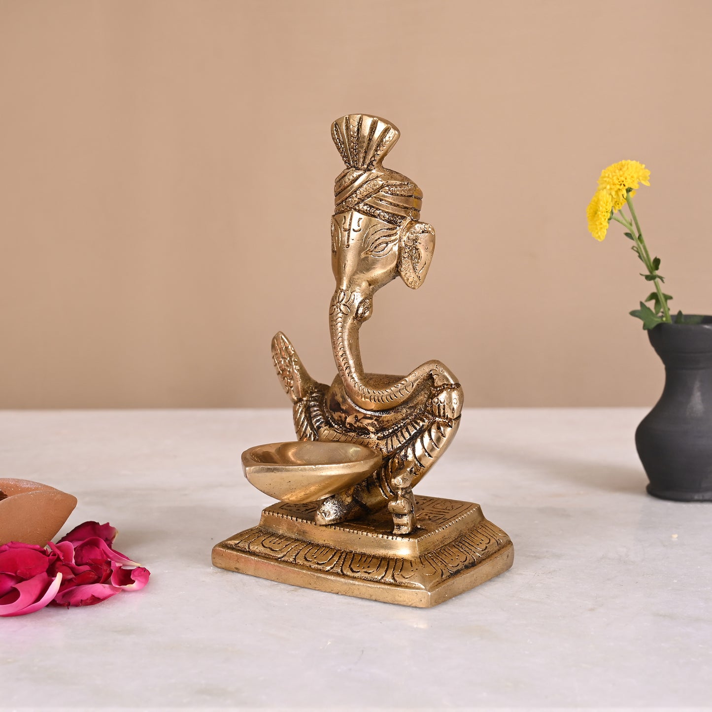Brass Ganesh Statue with Diya ( 5.5" )