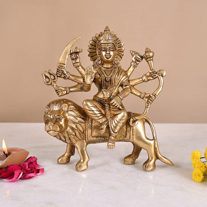 Brass Goddess Durga (8")