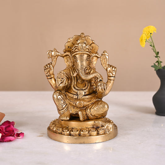 Shiny Brass Ganesh Idol (4")