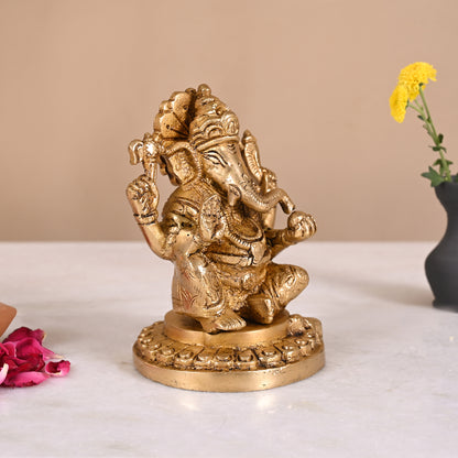 Shiny Brass Ganesh Idol (4")