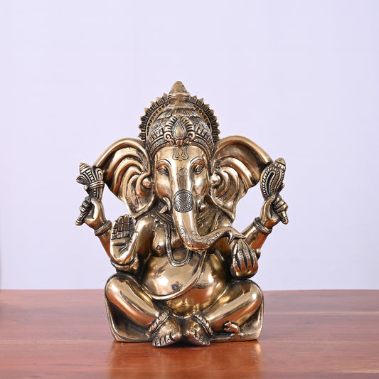 Brass Antique Ganesh Murti (10")