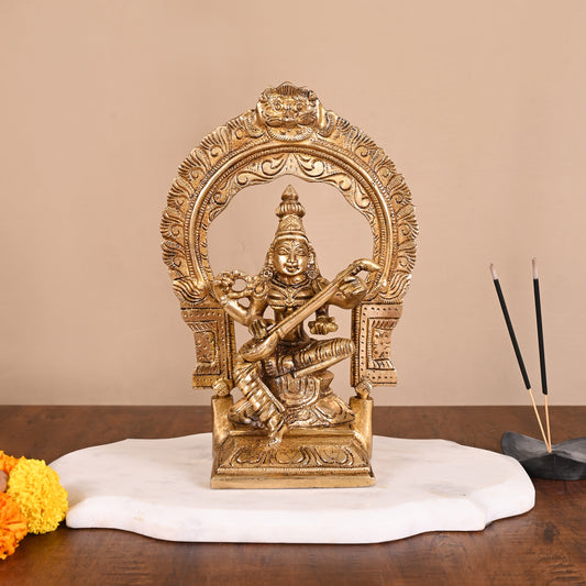 Brass Godess Saraswati Idol ( 9" )