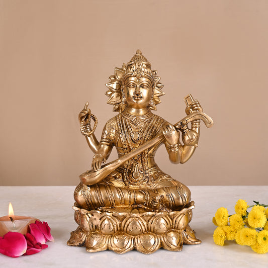 Brass Pooja Saraswati Idol ( 8" )