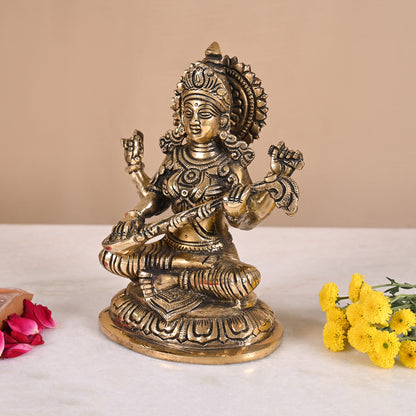 Brass Saraswati Idol (7.5")