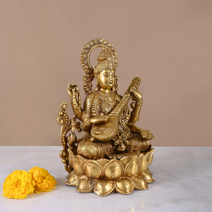 Brass Goddess Saraswati Idol ( 12" )