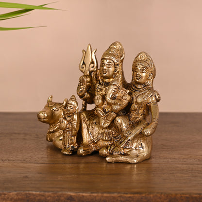 Brass Shiv Parvati Ganesh murti (4")