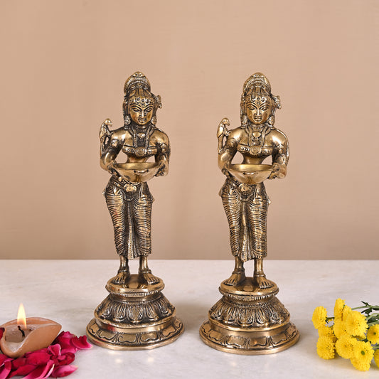 Brass Lakshmi Statue Set of 2 (9.5")
