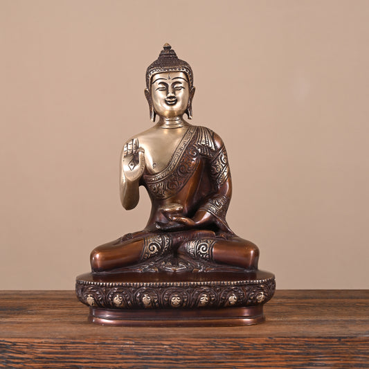 Brass Blessing Buddha Idol (11")