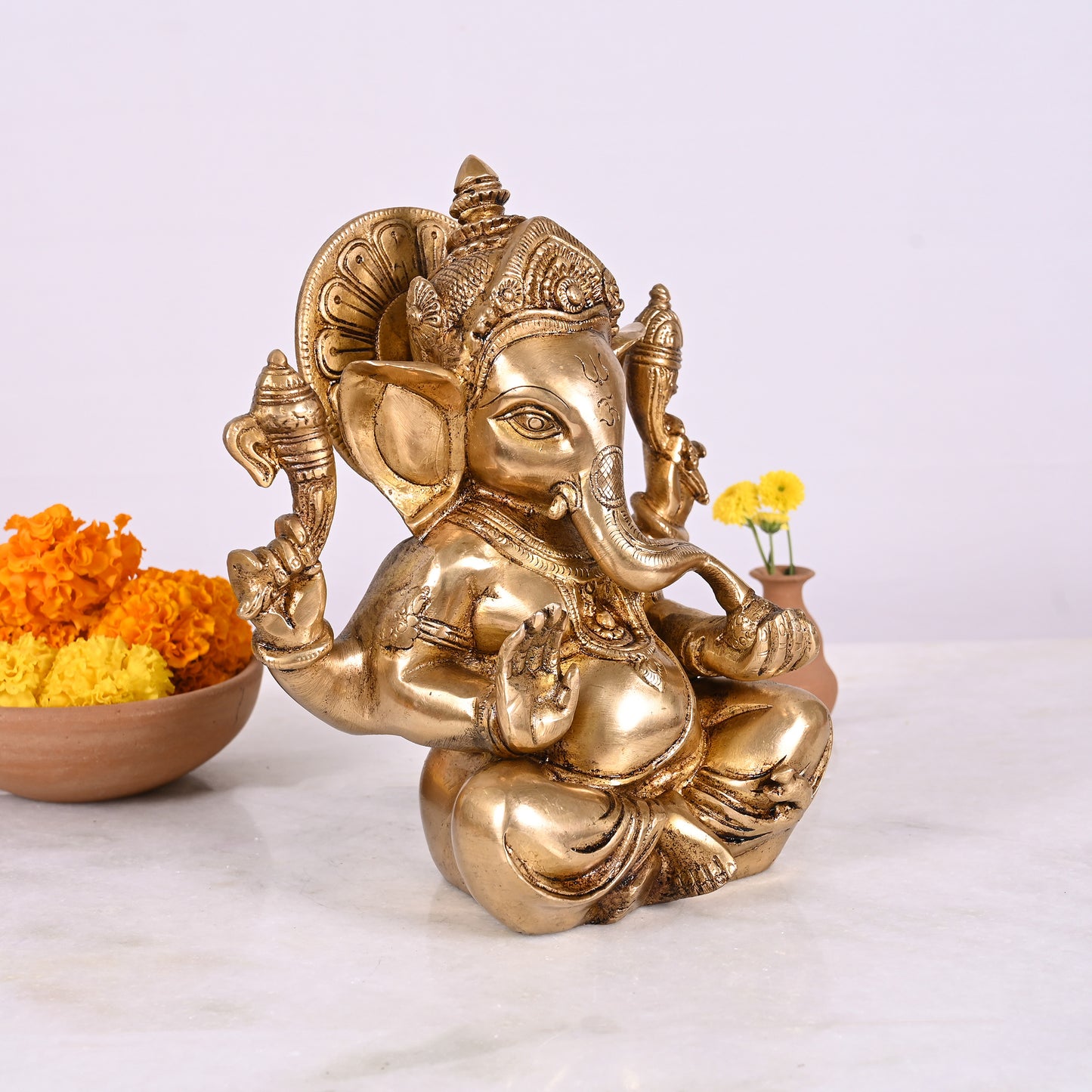 Brass Ganesh Idol for Pooja (8")